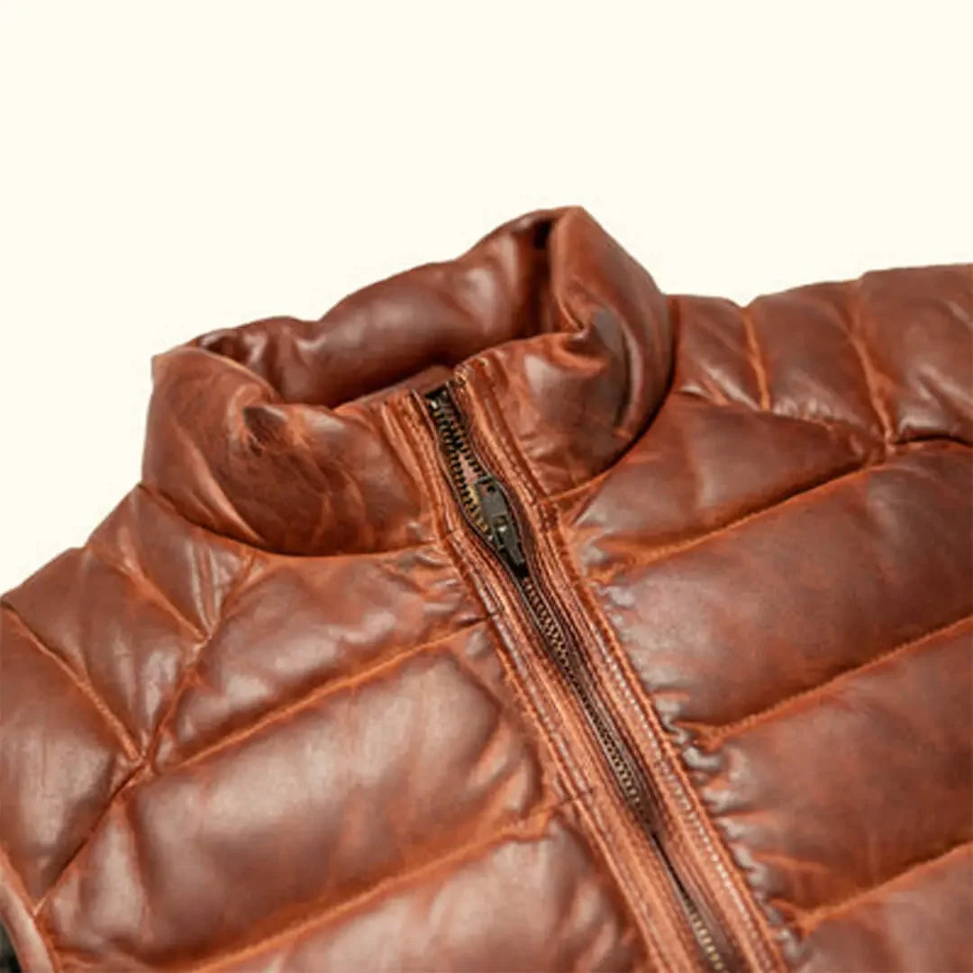 Brown Leather Puffer Vest Sleeveless Styling for Men and Women
