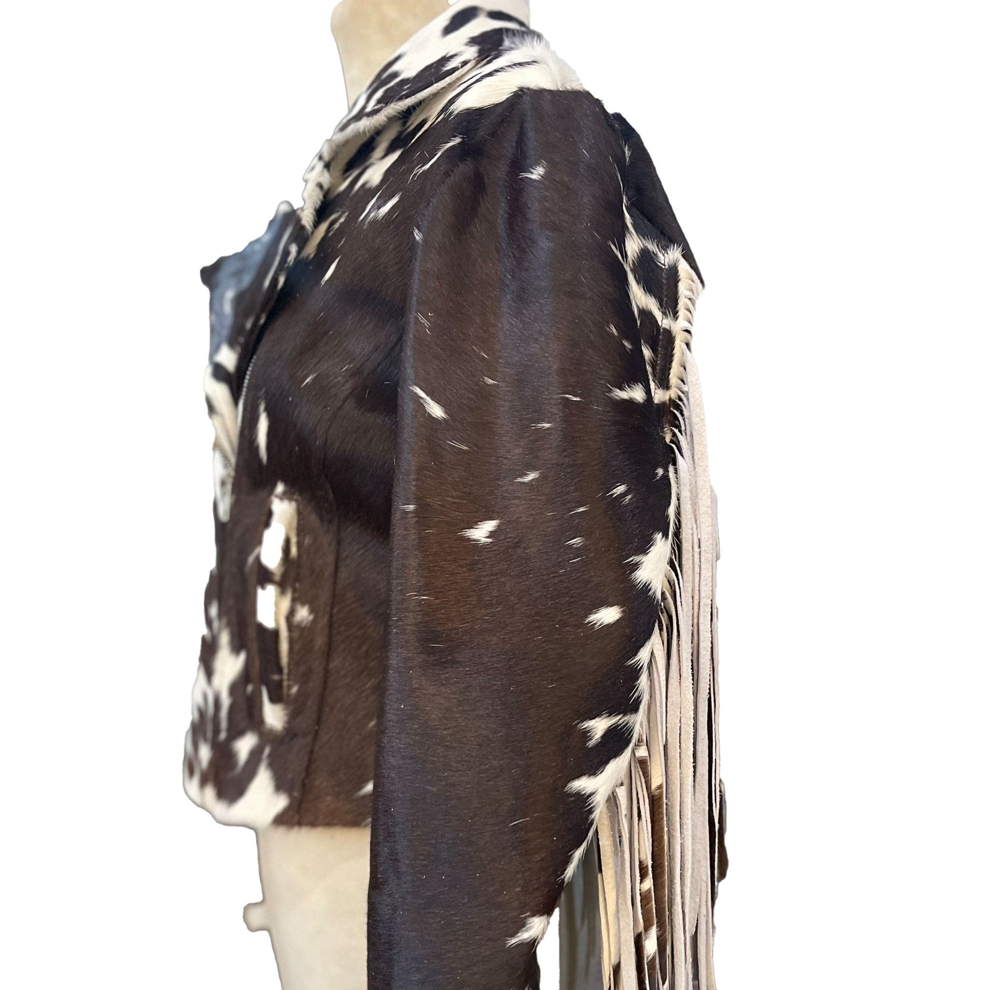 White and Cream Modernist Cow Hide Leather Jacket, Chic Outerwear for Fashion Lovers