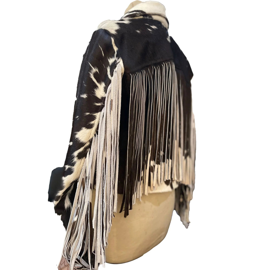 White and Cream Modernist Cow Hide Leather Jacket, Chic Outerwear for Fashion Lovers