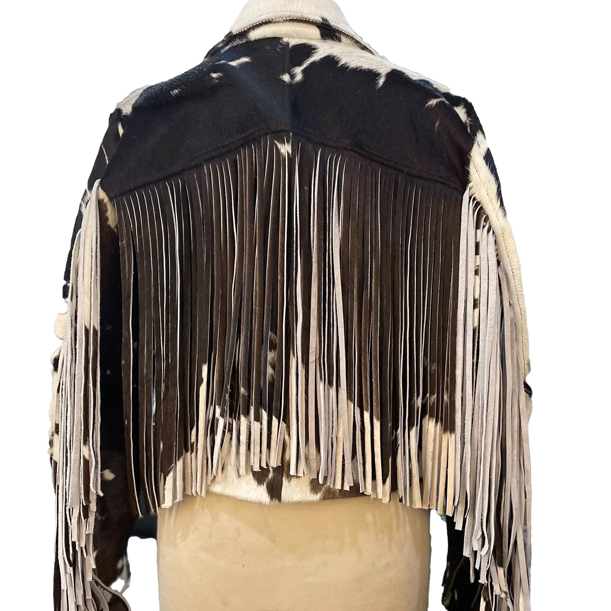 White and Cream Modernist Cow Hide Leather Jacket, Chic Outerwear for Fashion Lovers