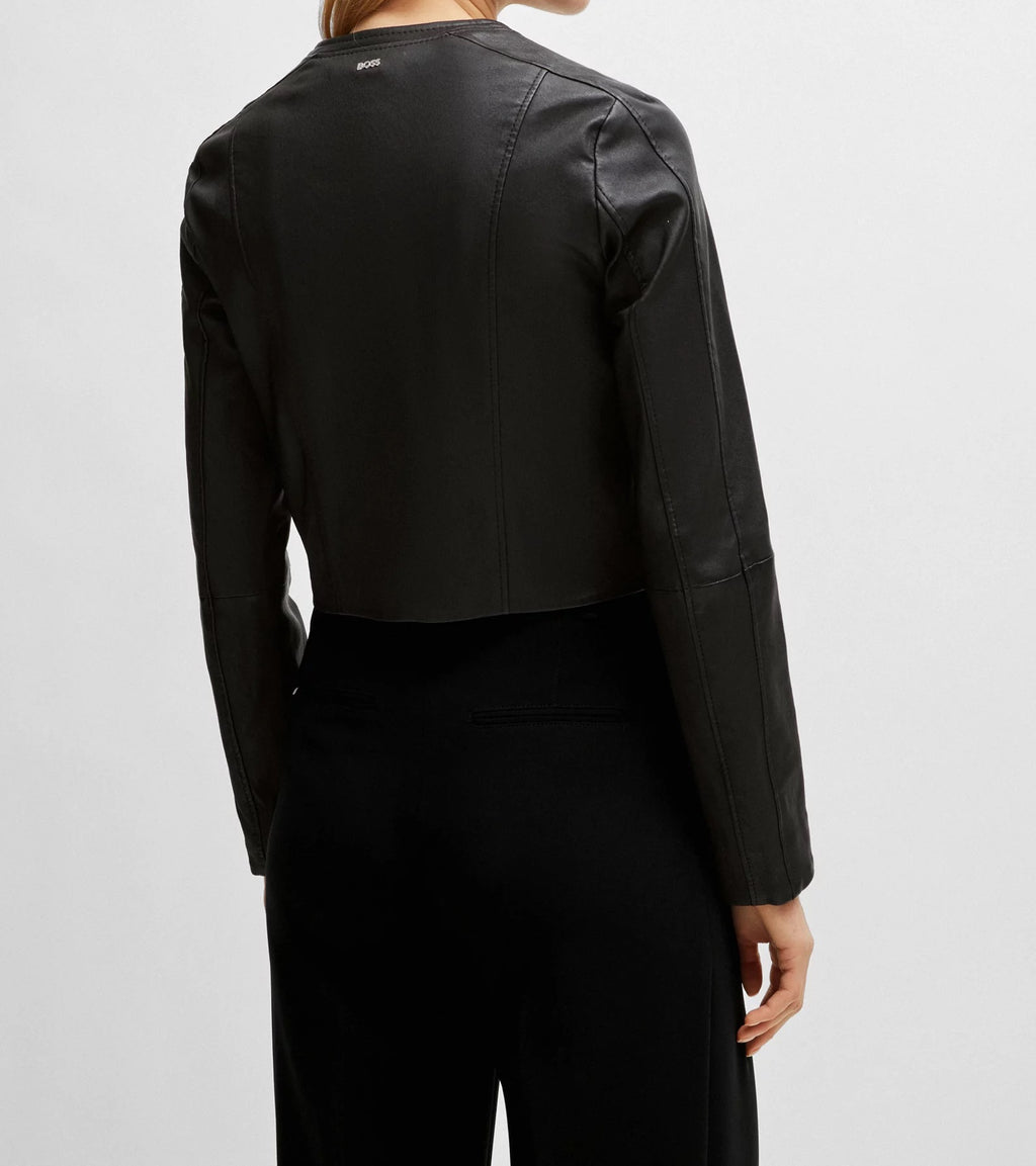 Collarless leather jacket slimfit_black