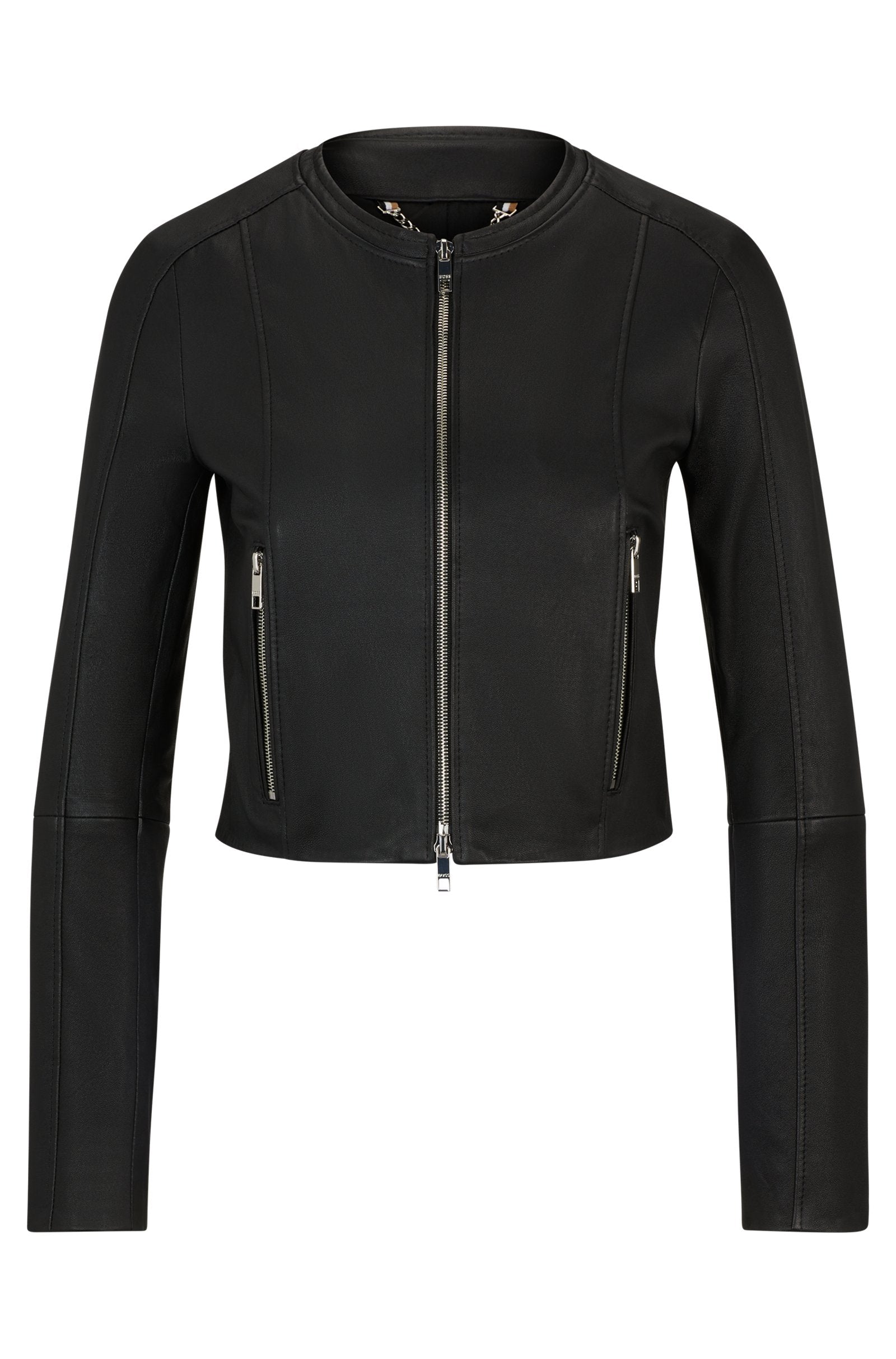 Collarless leather jacket slimfit_black