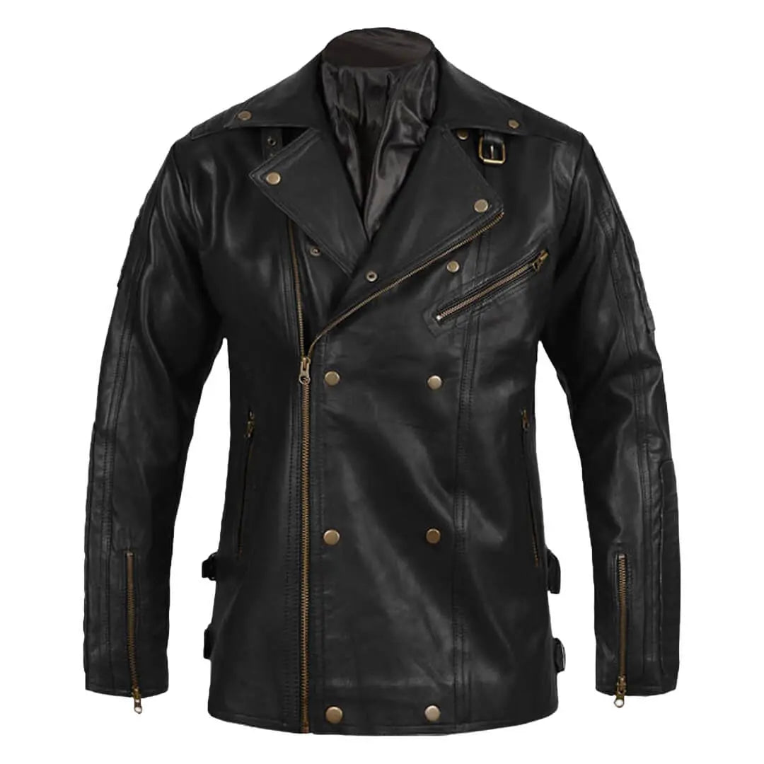 Dark Black Biker Leather Jacket for Men Sleek Style