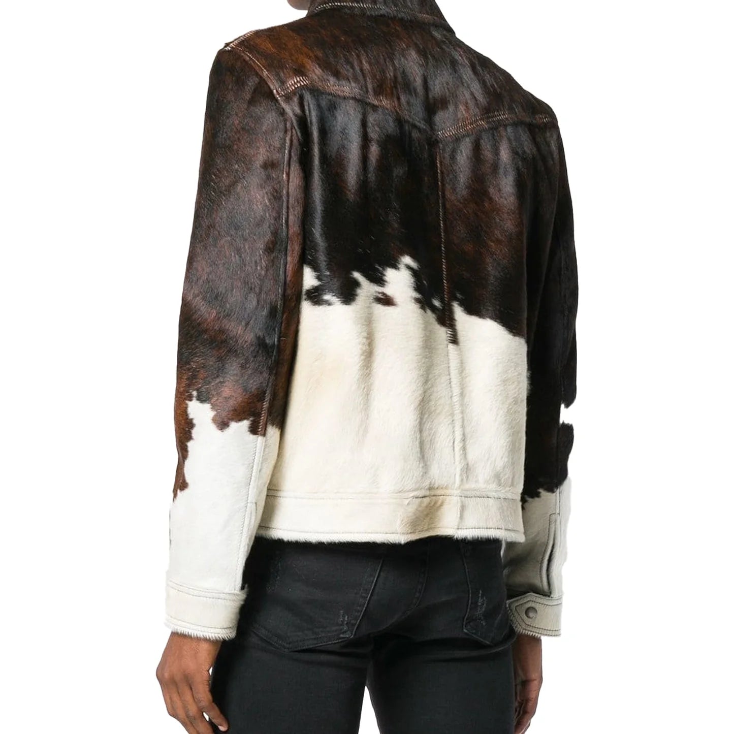 Handmade luxurious women's cowhide leather bifold jacket in a stylish design, perfect for daily wear.