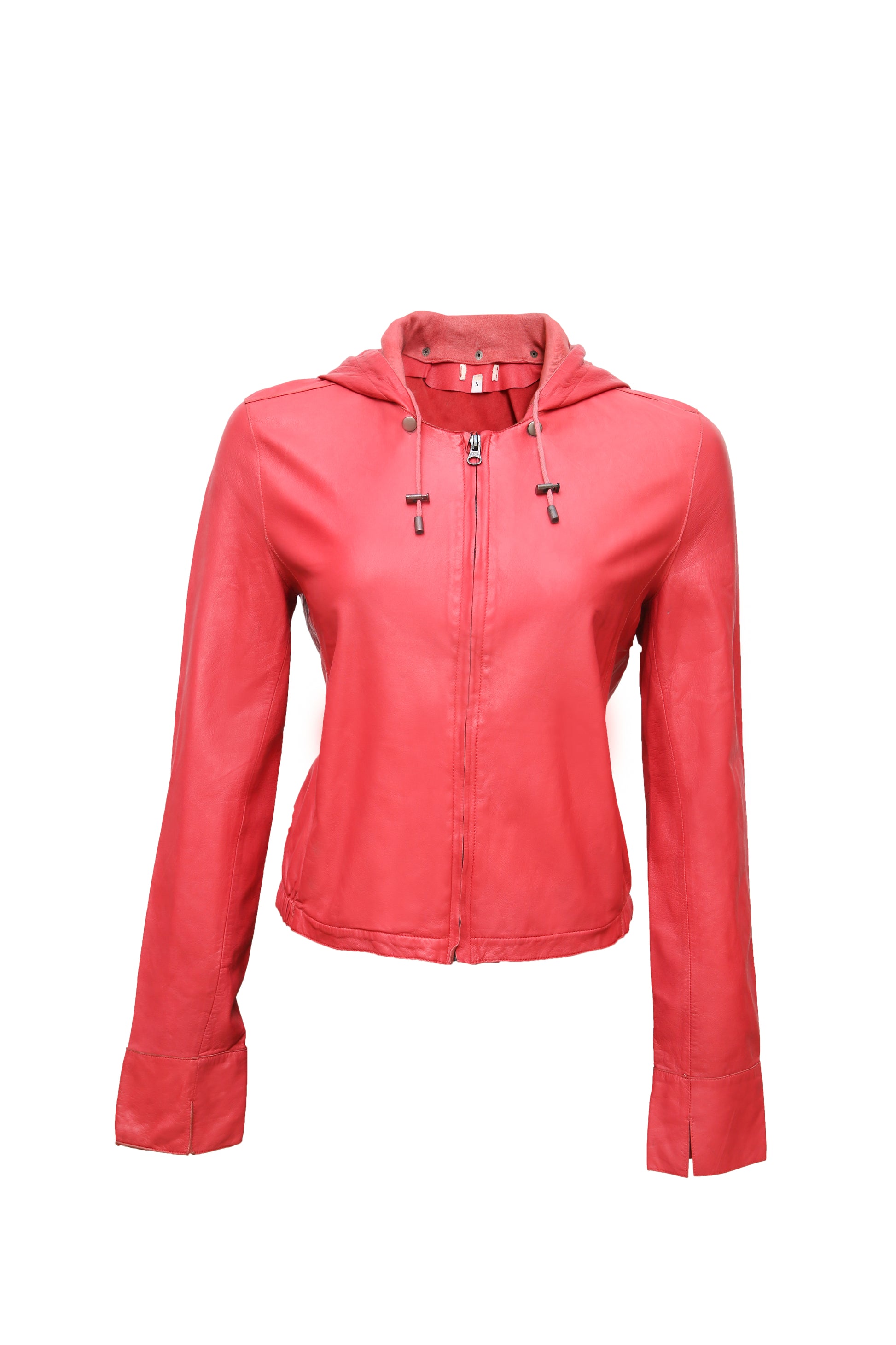 Chic pink leather jacket for women, handcrafted with high-quality materials, versatile and fashionable for any occasion.