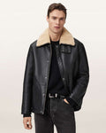 Original Shearling Leather Coat – Black with Sand Collar | Cowskin Jackets