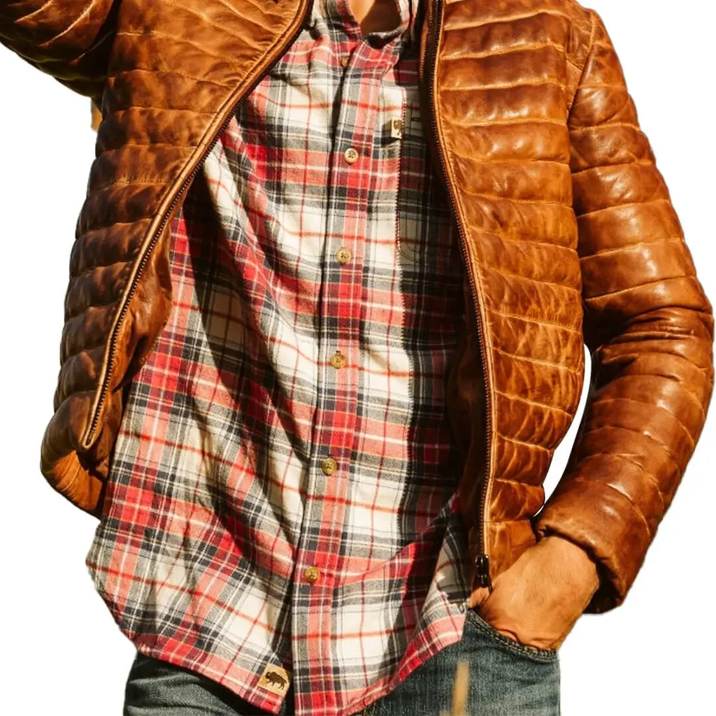 Full Sleeves Brown Leather Puffer Vest: Versatile Winter Fashion