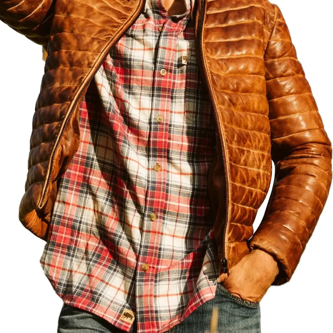 Full Sleeves Brown Leather Puffer Vest: Versatile Winter Fashion