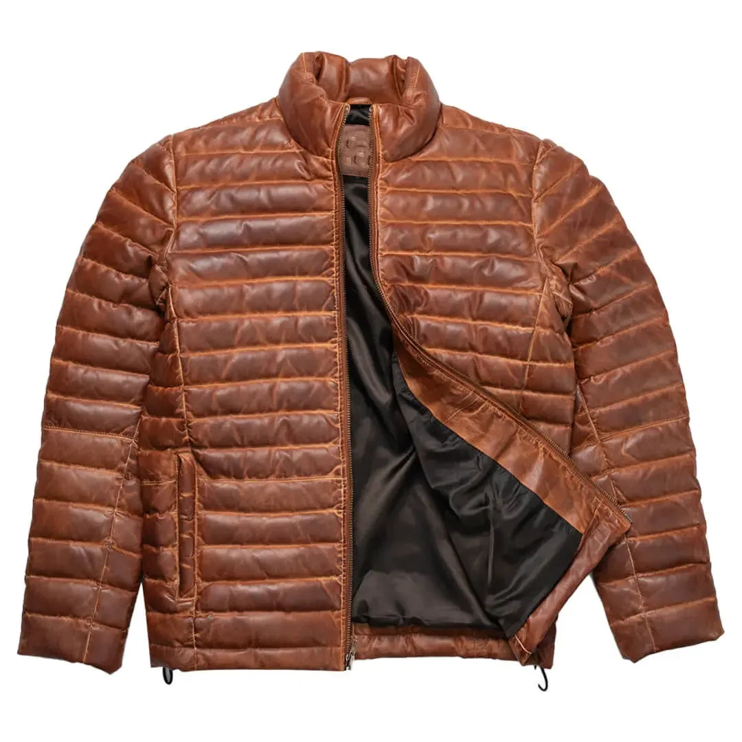 Full Sleeves Brown Leather Puffer Vest: Versatile Winter Fashion