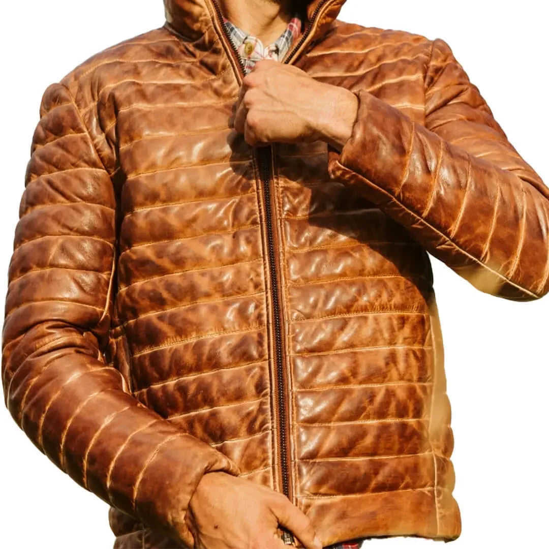 Full Sleeves Brown Leather Puffer Vest: Versatile Winter Fashion