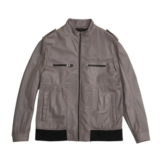 Genuine Robert Grey Leather Bomber Jacket for Men