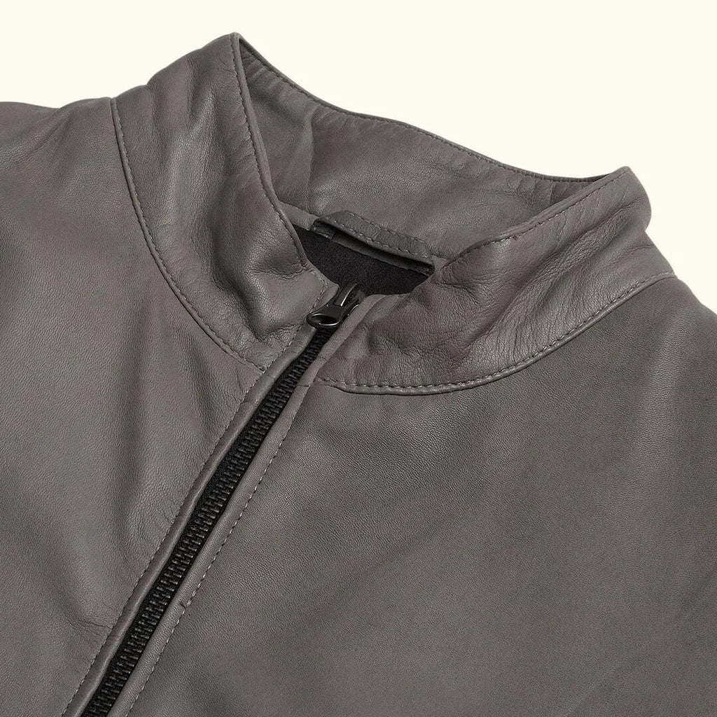Genuine Robert Grey Leather Bomber Jacket for Men