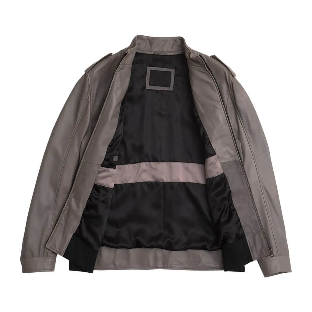 Genuine Robert Grey Leather Bomber Jacket for Men