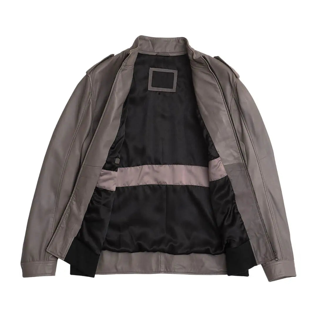 Genuine Robert Grey Leather Bomber Jacket for Men