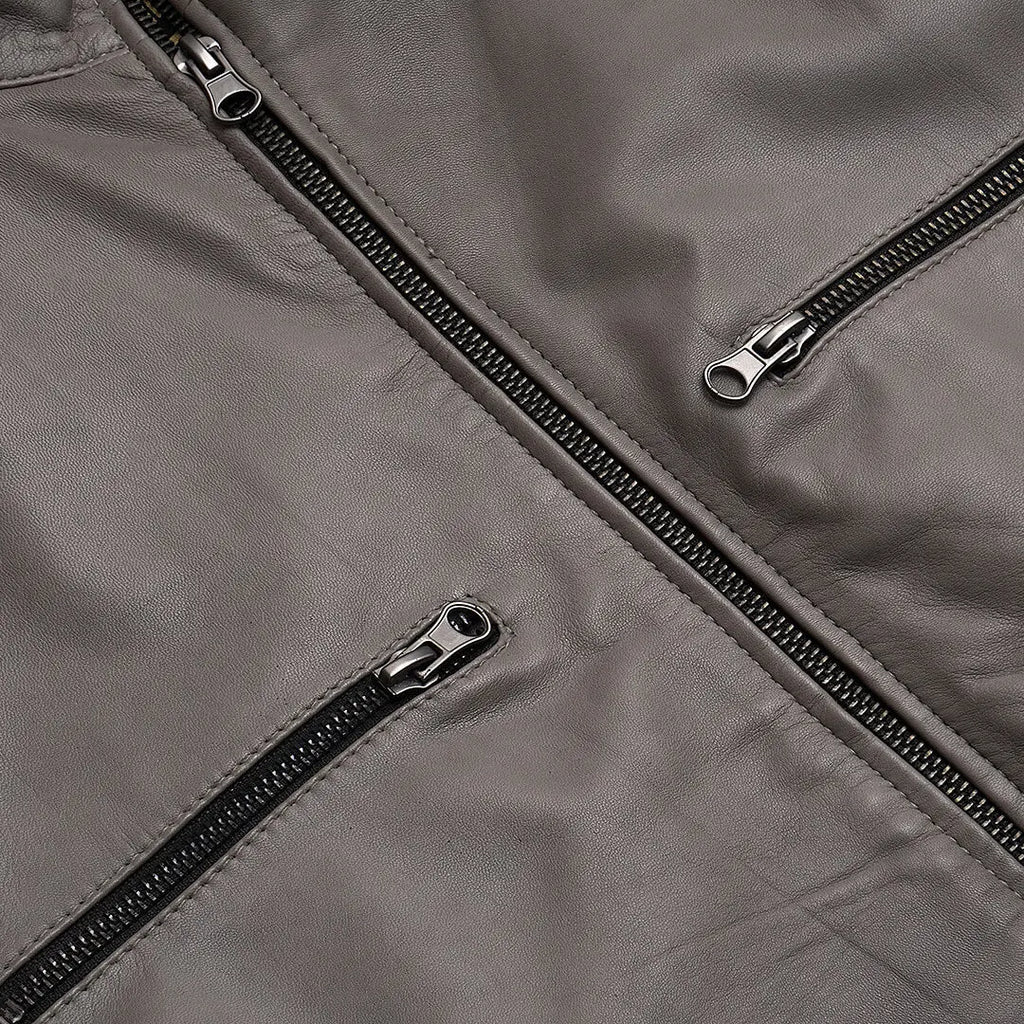 Genuine Robert Grey Leather Bomber Jacket for Men