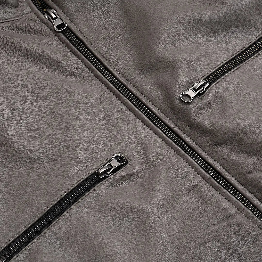 Genuine Robert Grey Leather Bomber Jacket for Men