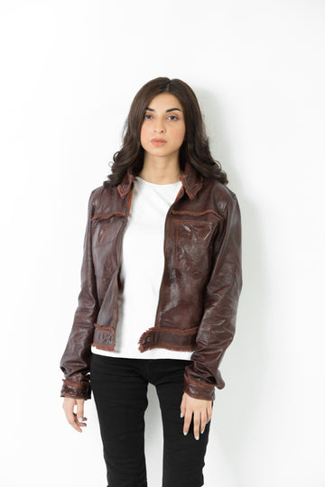 Classic dark brown leather jacket for women, premium handcrafted quality, versatile for casual chic style.