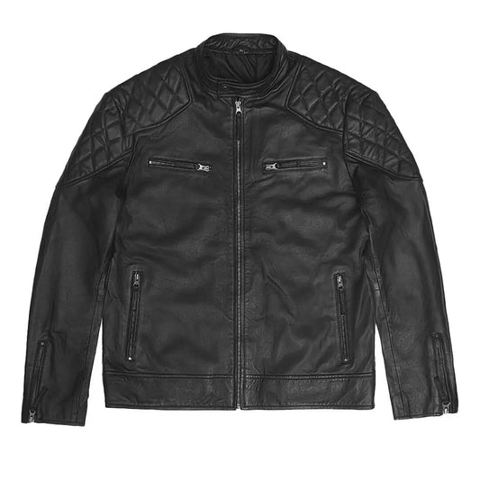 Handcrafted Men's Leather Jacket Black Motorcycle Outerwear