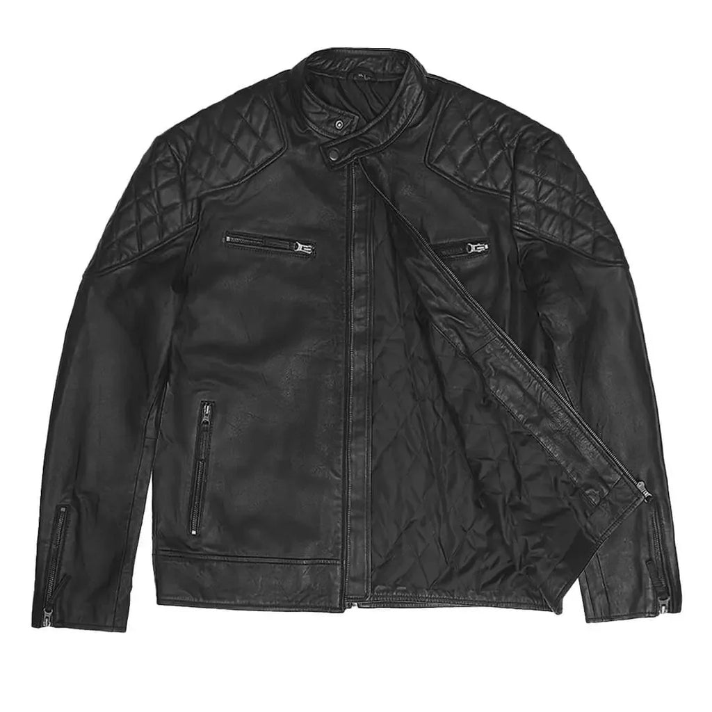 Handcrafted Men's Leather Jacket Black Motorcycle Outerwear