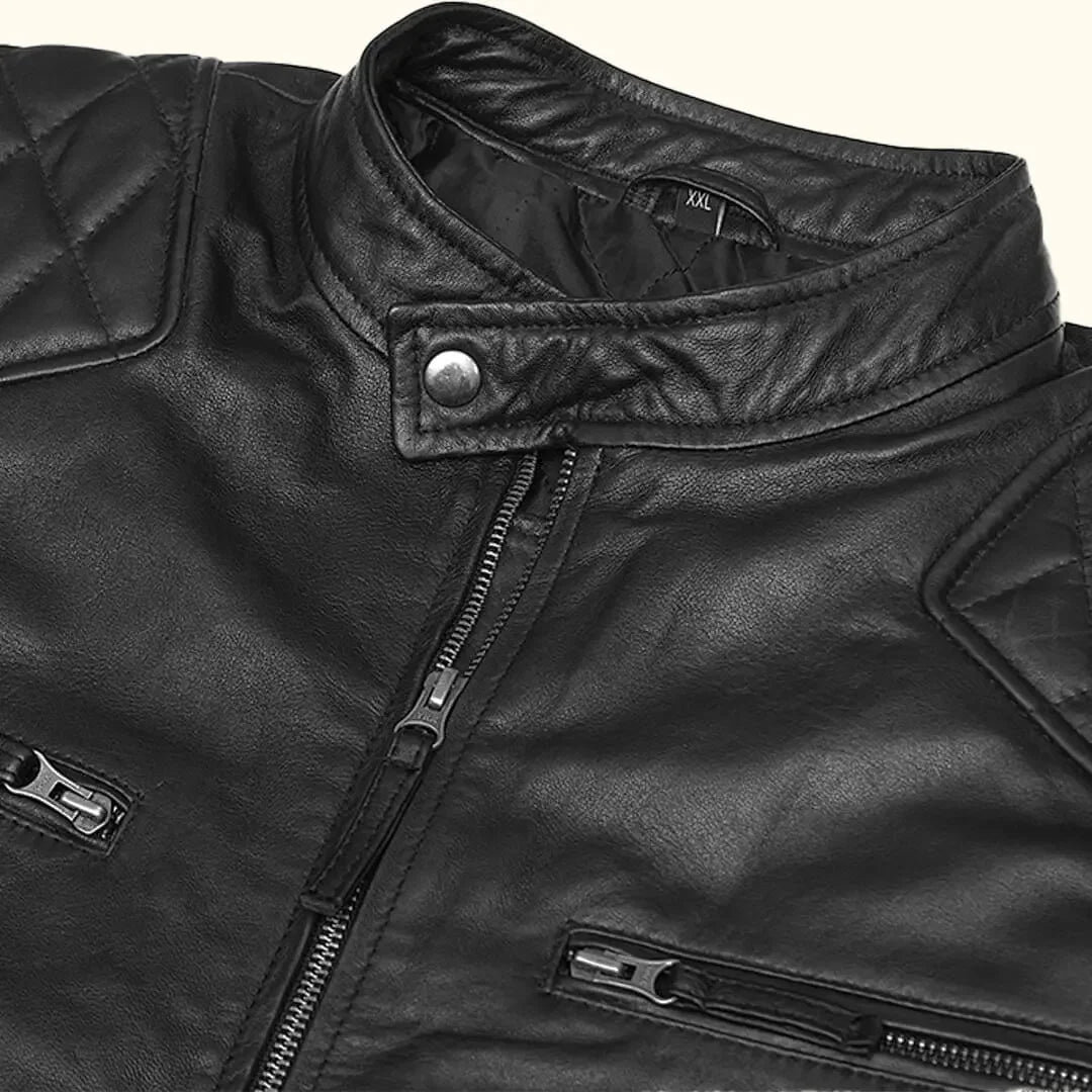Handcrafted Men's Leather Jacket Black Motorcycle Outerwear