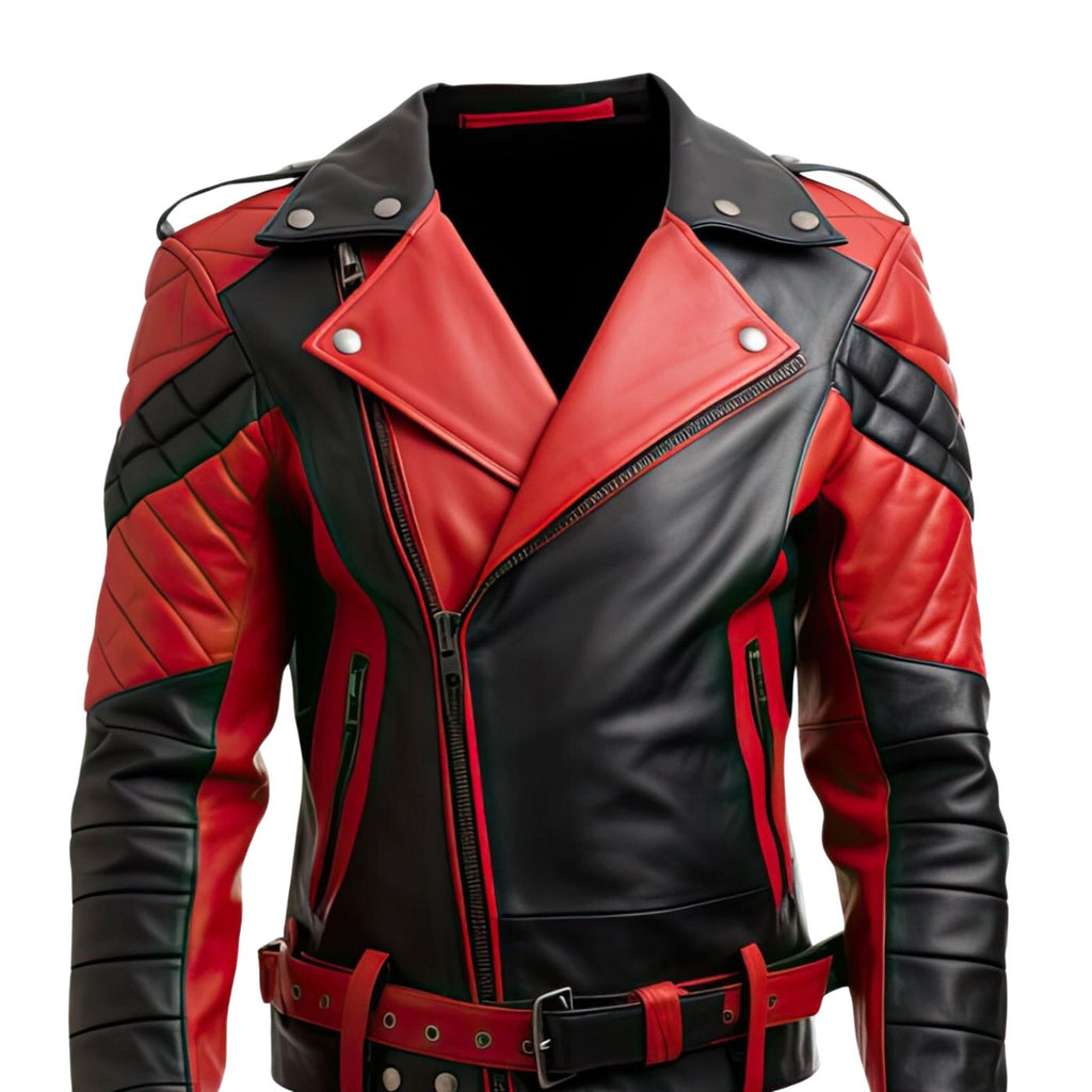 Leather Jacket for Men Black and Red Stylish Two Tone Biker Gear 