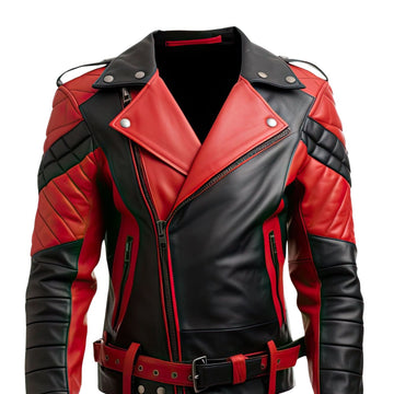 Leather Jacket for Men Black and Red Stylish Two Tone Biker Gear 