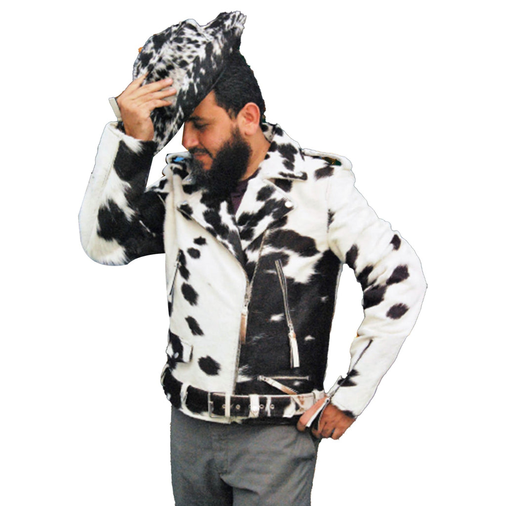 Vintage Jacket for Men, Black White Cow Hide Leather jacket.