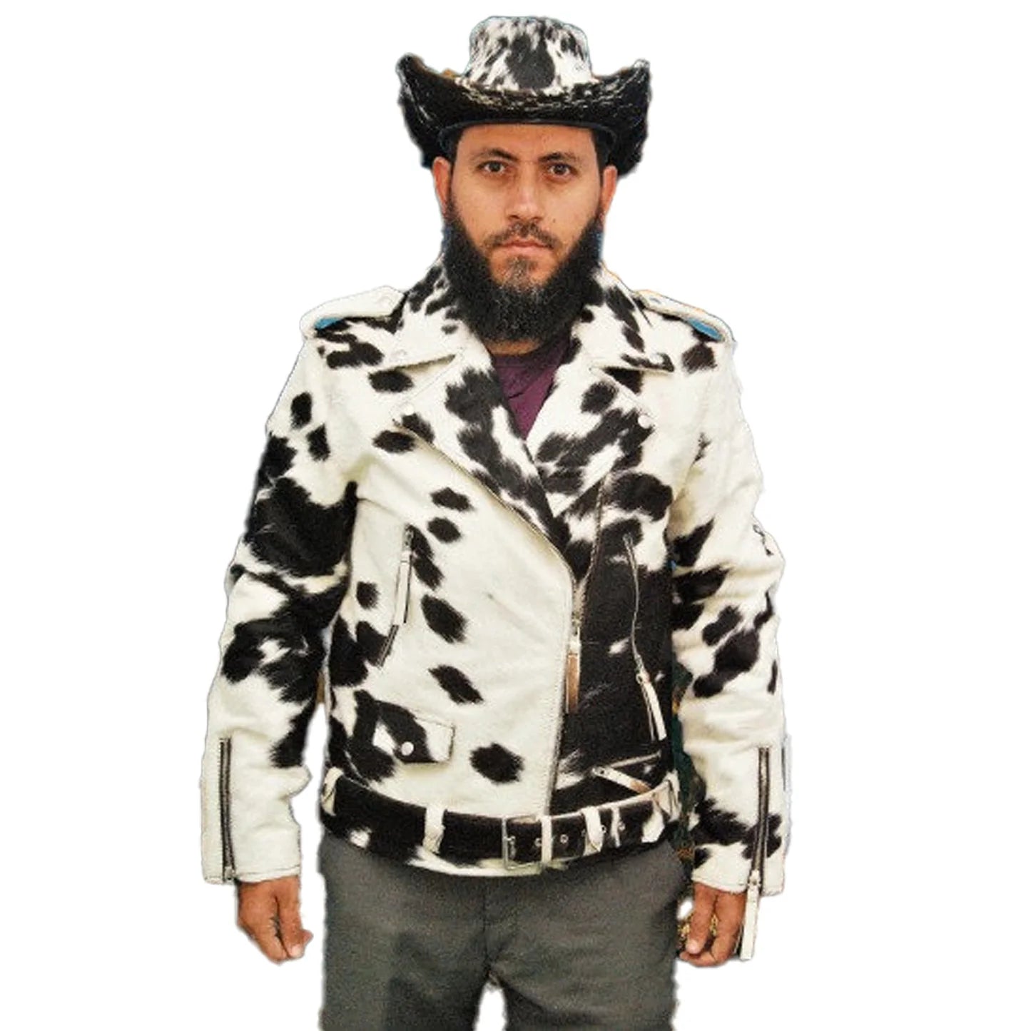 Vintage Jacket for Men, Black White Cow Hide Leather jacket.