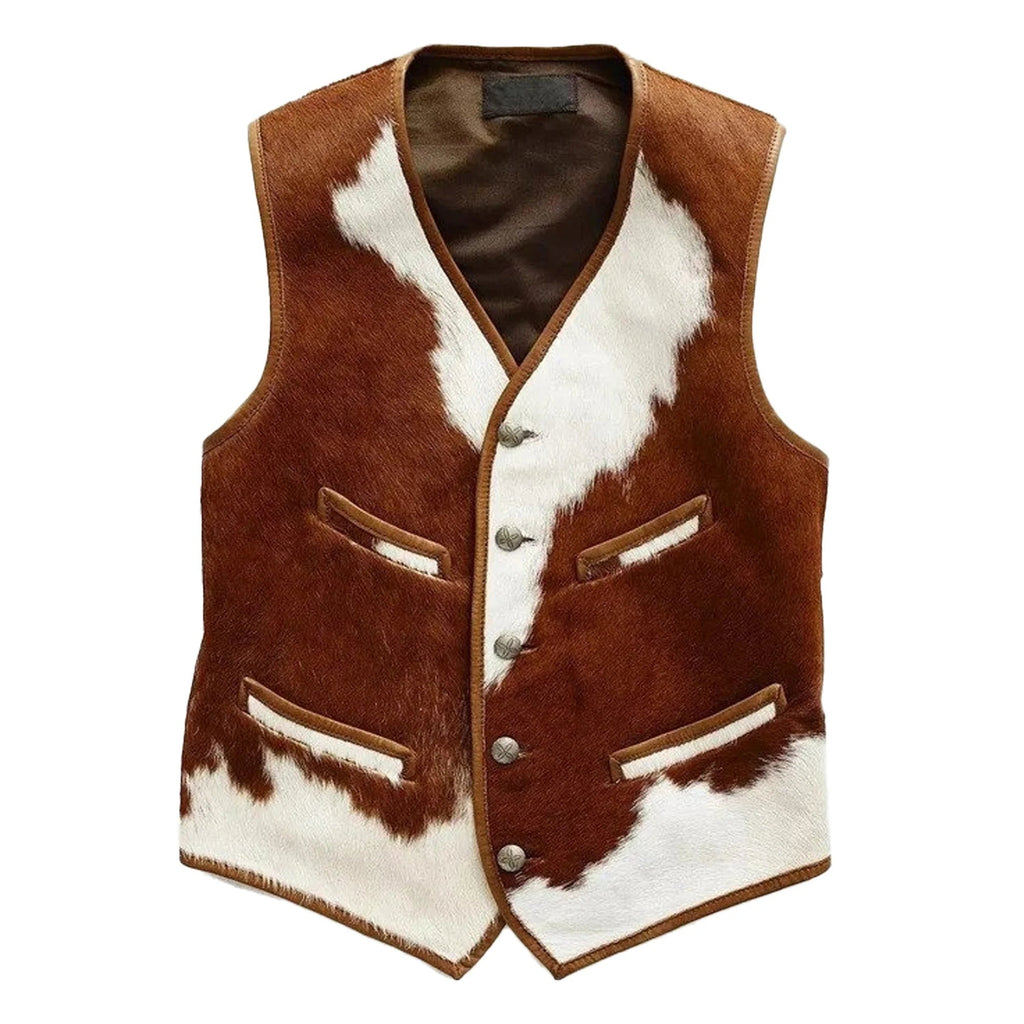 Men's Cowhide Vest - Stylish Brown Tan Leather, Perfect for Casual Wear, Unique Gift for Him