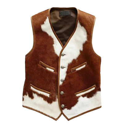 Men's Cowhide Vest - Stylish Brown Tan Leather, Perfect for Casual Wear, Unique Gift for Him