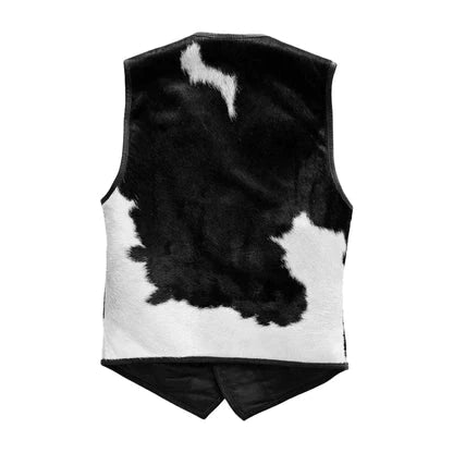 Men’s Black & White Animal Print Cowhide Leather Vest Durable & Stylish