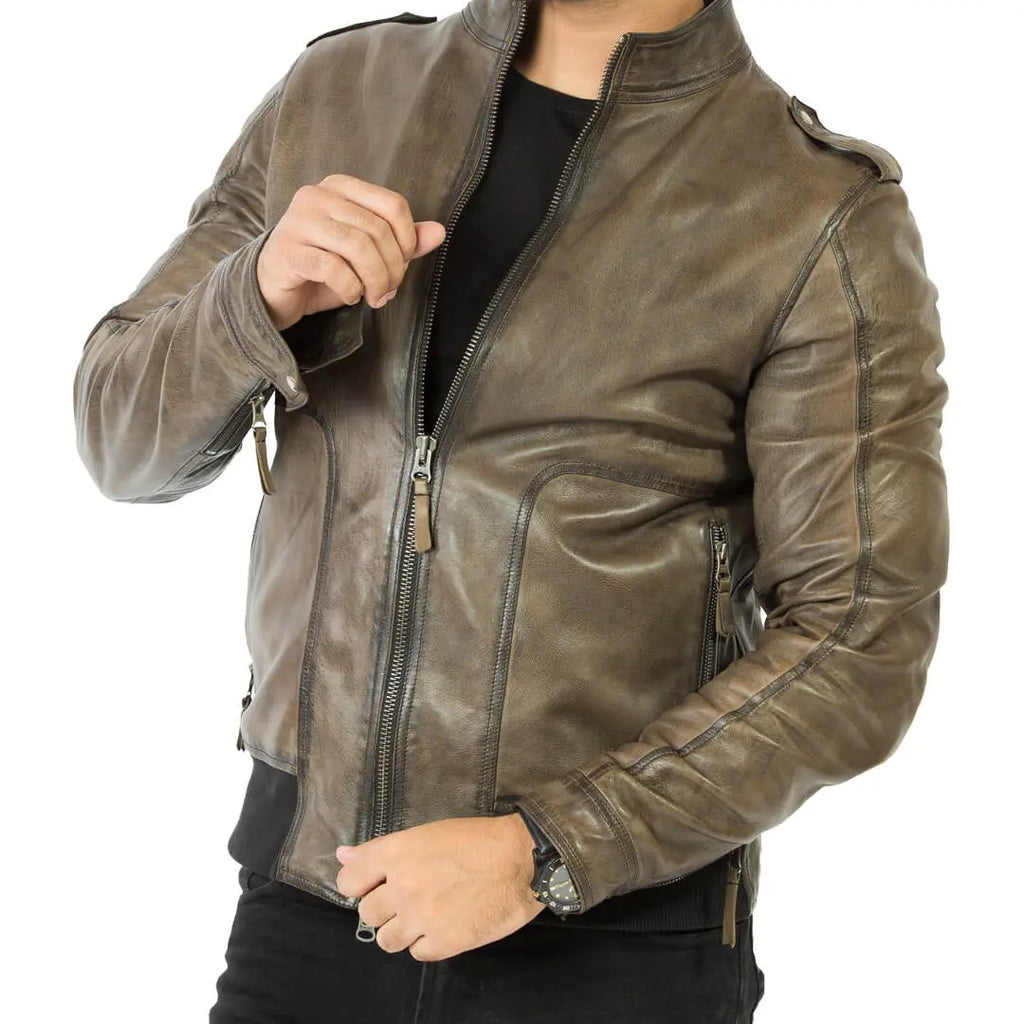 Men's Carl Leather Jacket Durable Full Grain Outerwear