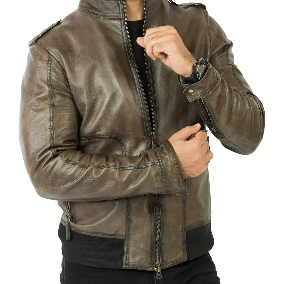 Men's Carl Leather Jacket Durable Full Grain Outerwear