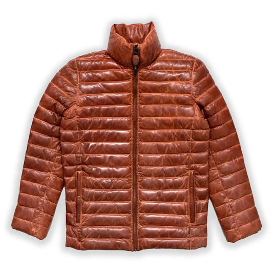 Men's Real Lambskin Brown Puffer Leather Jacket