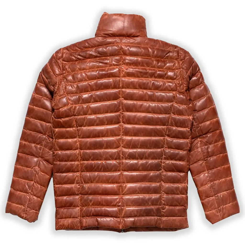 Men's Real Lambskin Brown Puffer Leather Jacket