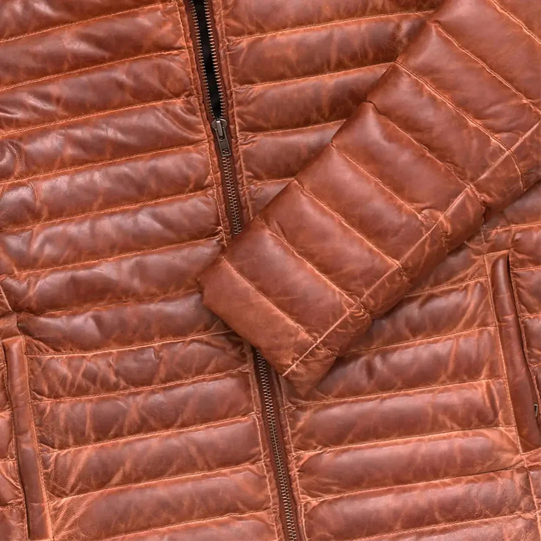 Men's Real Lambskin Brown Puffer Leather Jacket