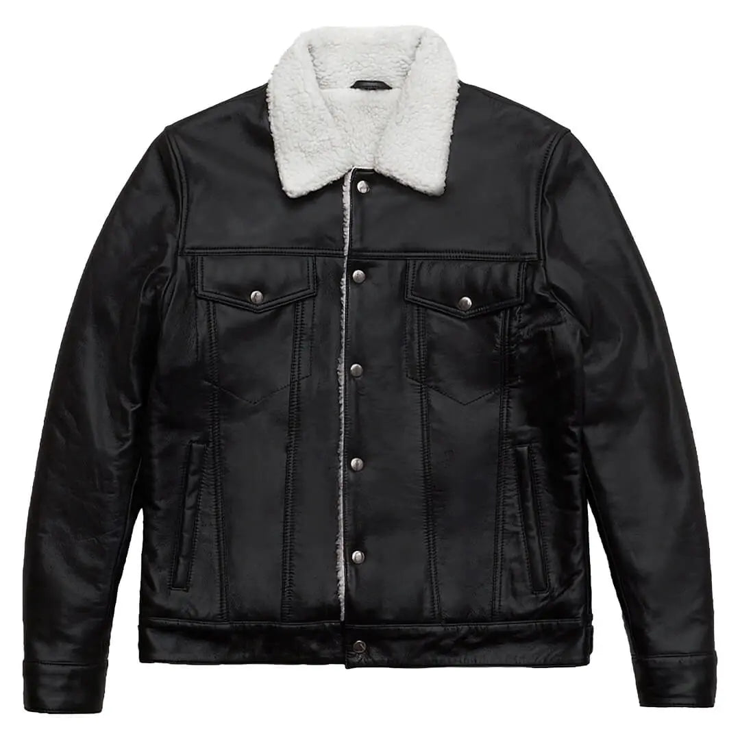 Men's Shearling Leather Jacket in Black & White