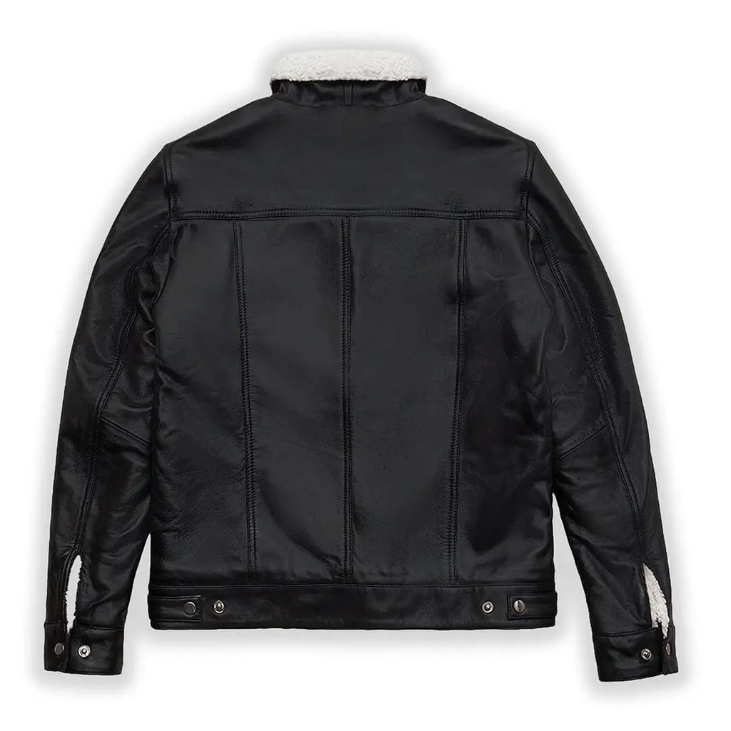 Men's Shearling Leather Jacket in Black & White