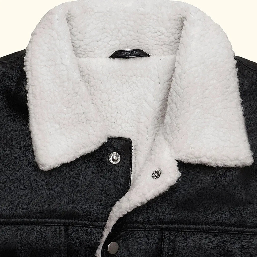 Men's Shearling Leather Jacket in Black & White