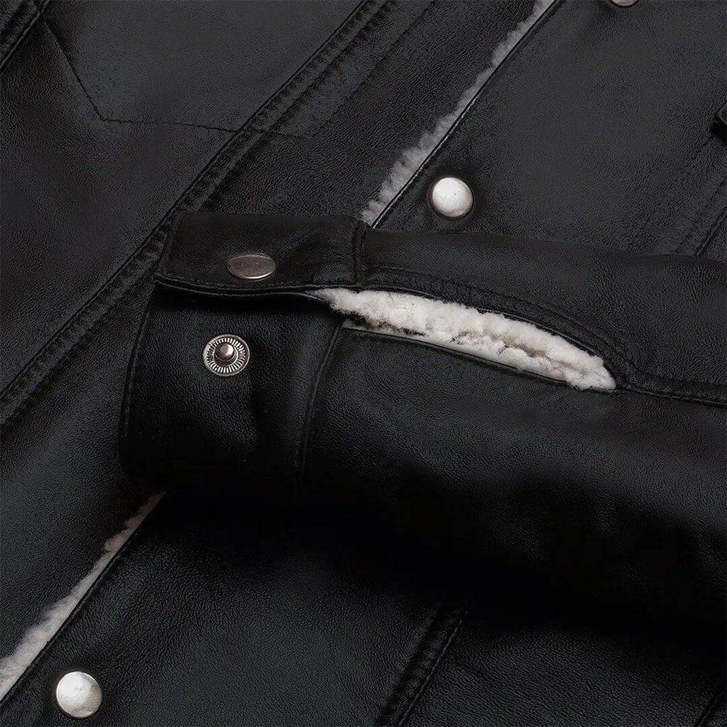 Men's Shearling Leather Jacket in Black & White