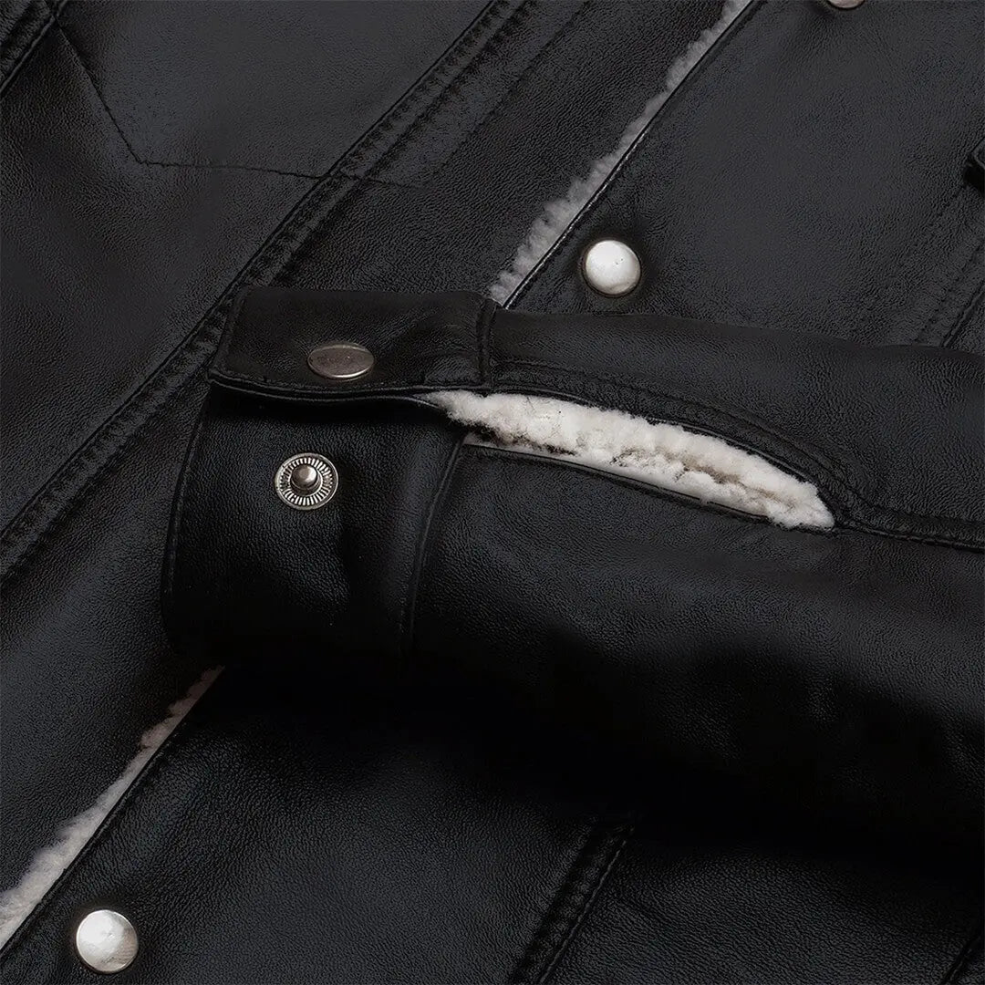 Men's Shearling Leather Jacket in Black & White
