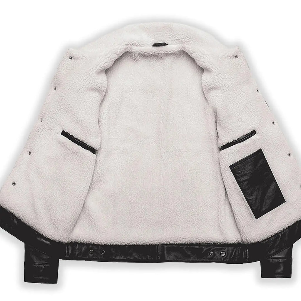 Men's Shearling Leather Jacket in Black & White
