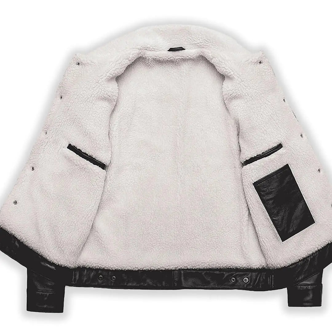 Men's Shearling Leather Jacket in Black & White