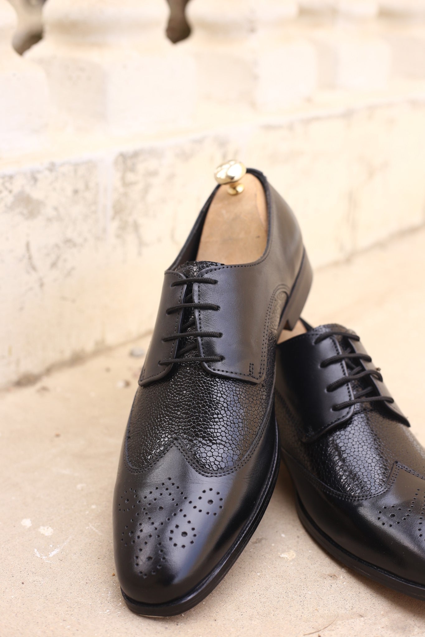 Black & Brown Leather Men's Brogue Derby Oxford Dress Shoes (US Sizes 7-11