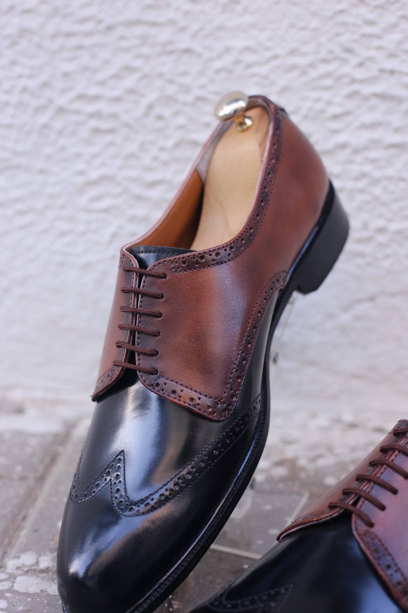 Black & Brown Leather Men's Brogue Derby Oxford Dress Shoes (US Sizes 7-11