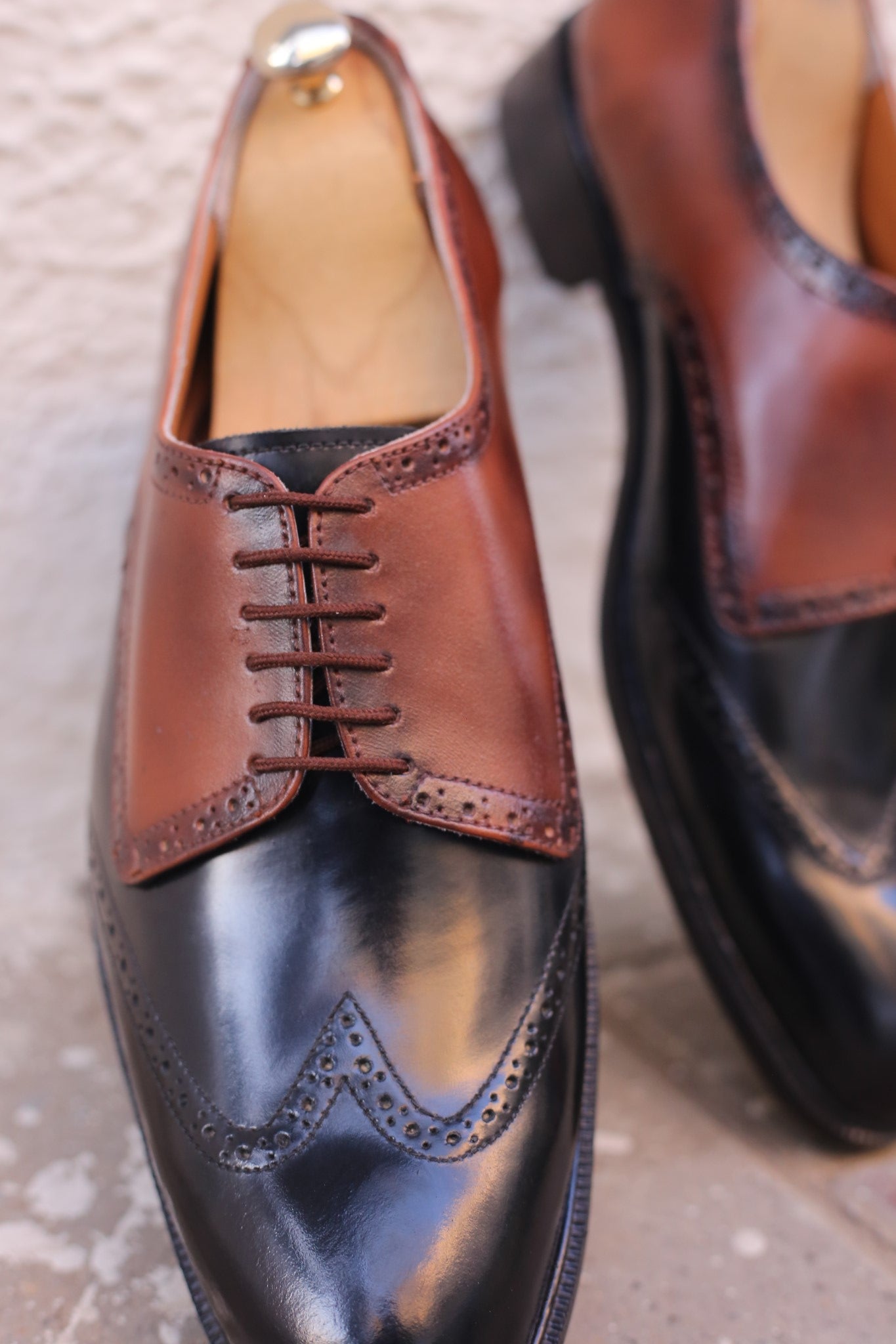 Black & Brown Leather Men's Brogue Derby Oxford Dress Shoes (US Sizes 7-11