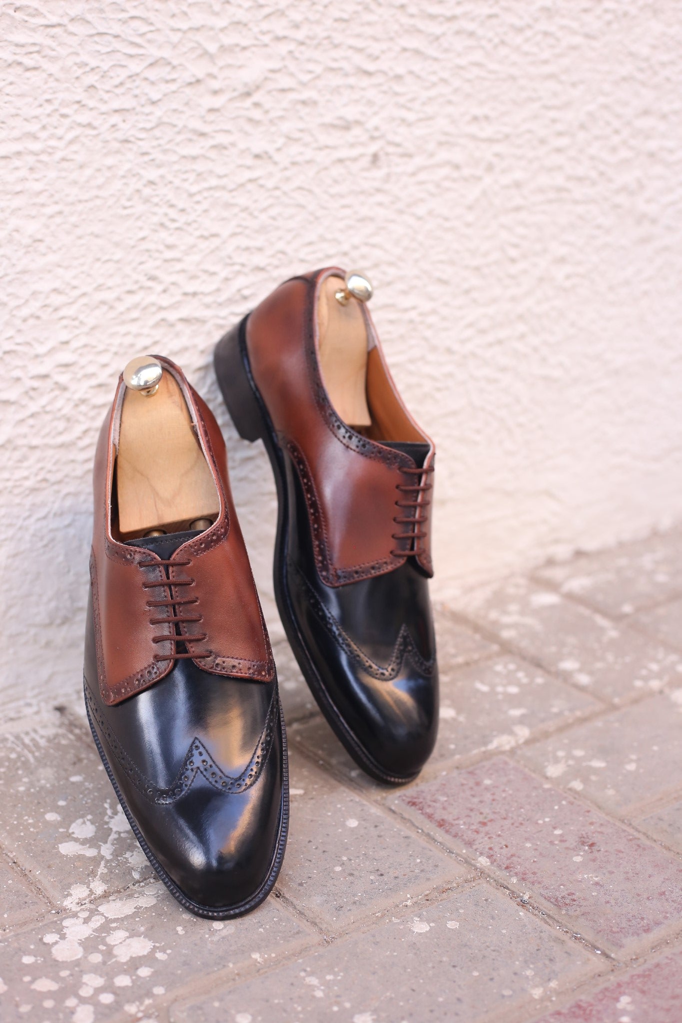 Black & Brown Leather Men's Brogue Derby Oxford Dress Shoes (US Sizes 7-11