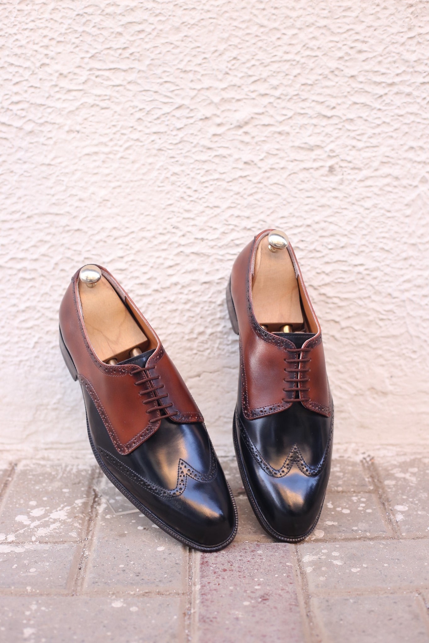 Black & Brown Leather Men's Brogue Derby Oxford Dress Shoes (US Sizes 7-11
