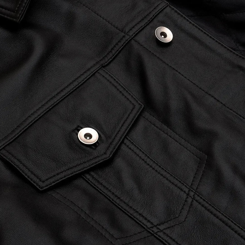 Mens Leather Jacket Real Lamb Skin Leather Jacket Biker Leather Jacket Black Color Leather Coat.