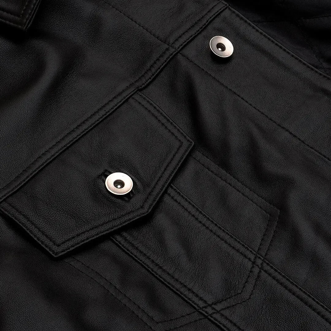 Mens Leather Jacket Real Lamb Skin Leather Jacket Biker Leather Jacket Black Color Leather Coat.